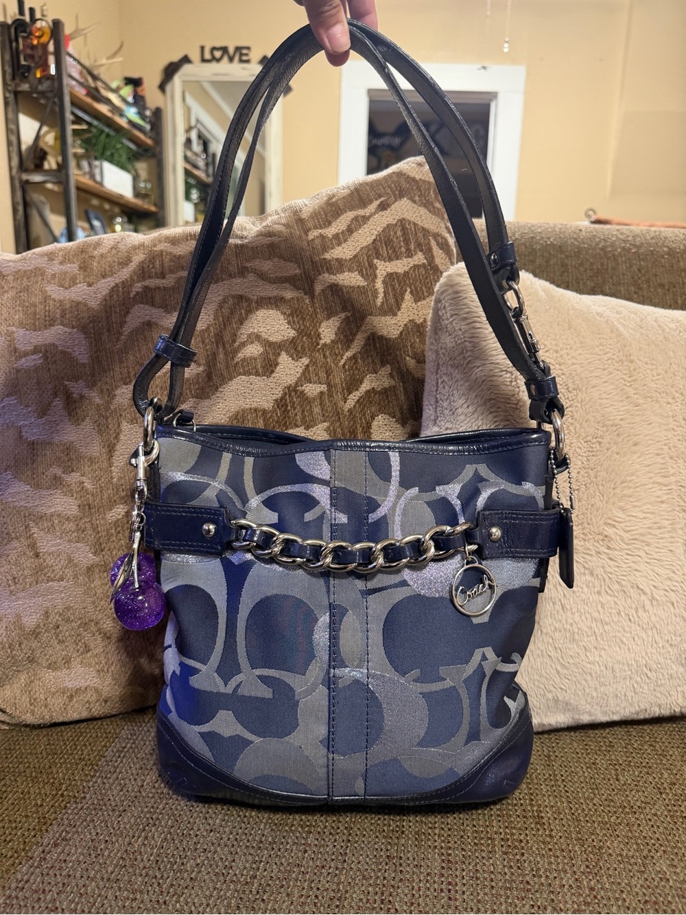 Coach Designer-Style Navy Patterned Shoulder Bag Cherries not included